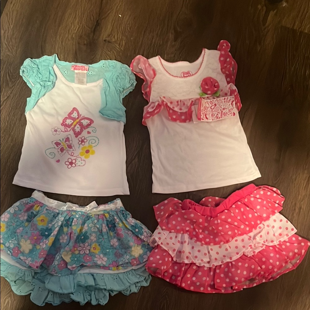Pink and White Matching Sets with Ruffled Details